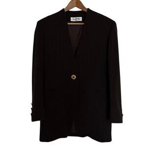 VTG Jeanette Miner Blazer Brown Pin Strip Gold Buttons Women's Size Small Medium